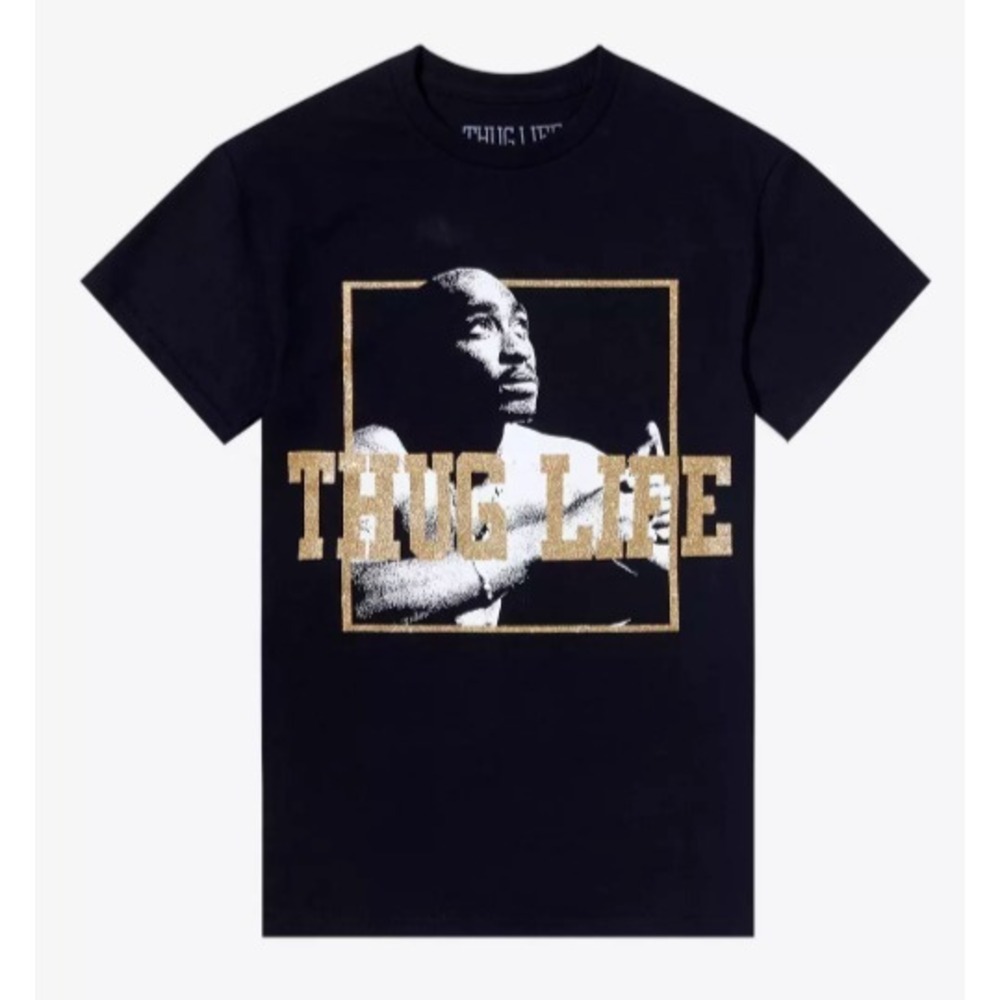 Tupac 2PAC Officially Licensed (Women's LARGE) Thug Life Glitter Portrait Tee
